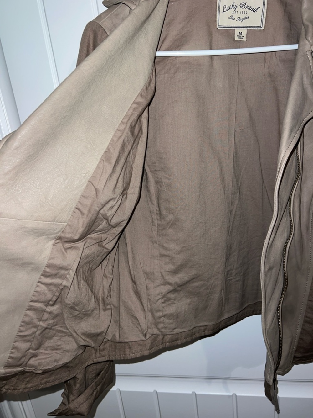Lucky Brand Taupe and Brown Linen & Leather Moto Jacket size M - Picture 9 of 14